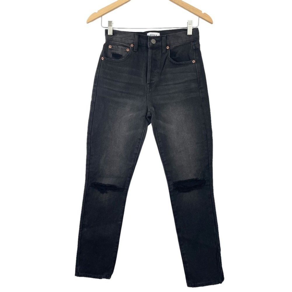 Pistola Jeans Keaton High Rise Black Distressed Destroyed Sz 24